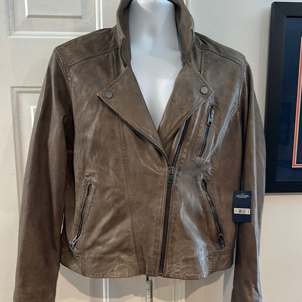 Lucky Brand Women's Brown Leather Moto Jacket